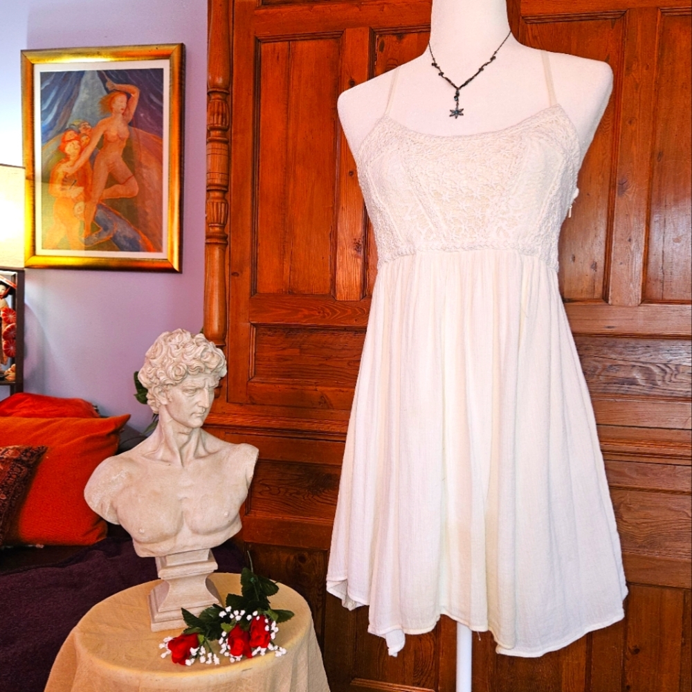 American Eagle Outfitters White Mini Sundress with Spaghetti Straps